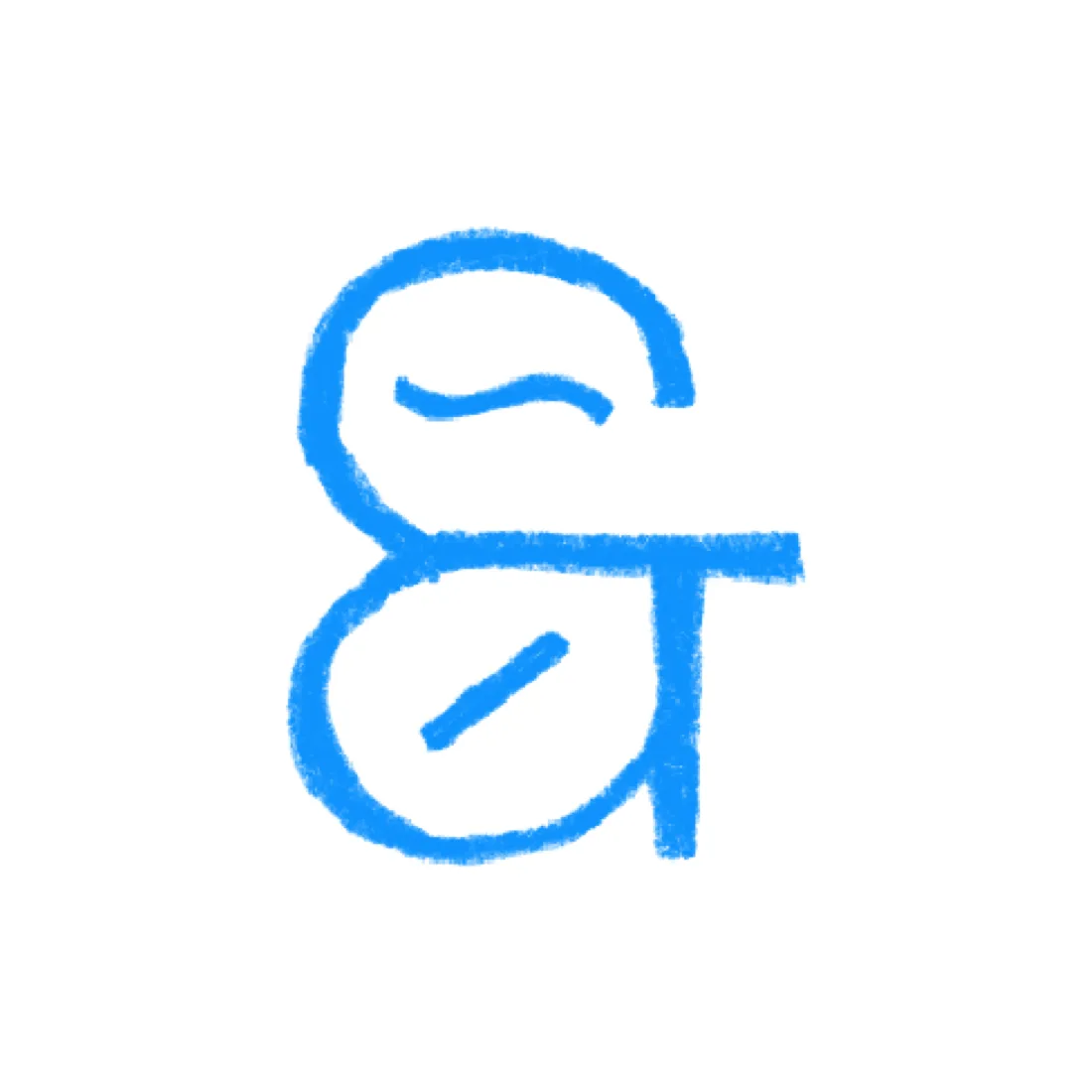 Hand-drawn blue ampersand mark