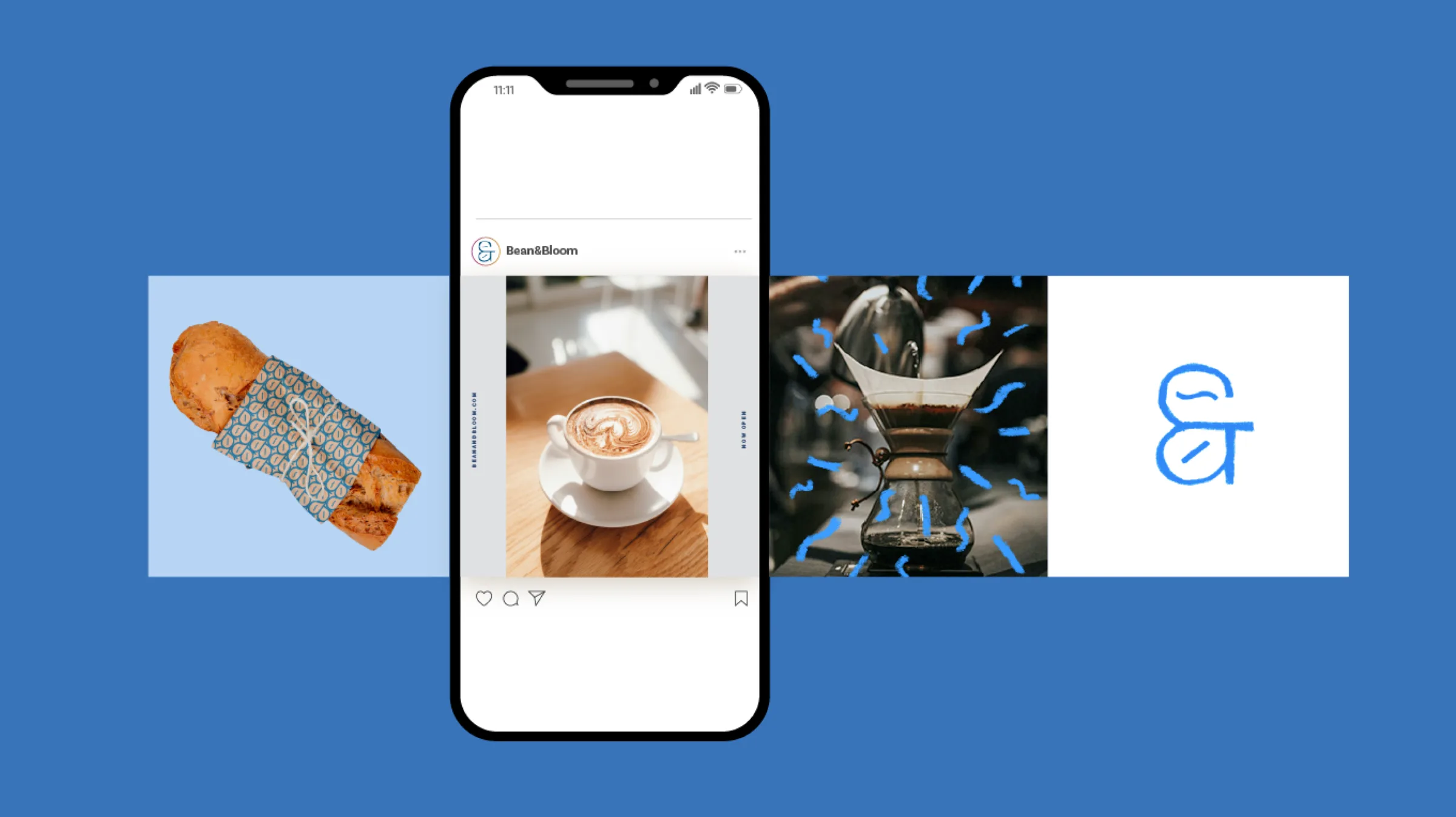 Instagram posts for Bean & Bloom shown on a phone