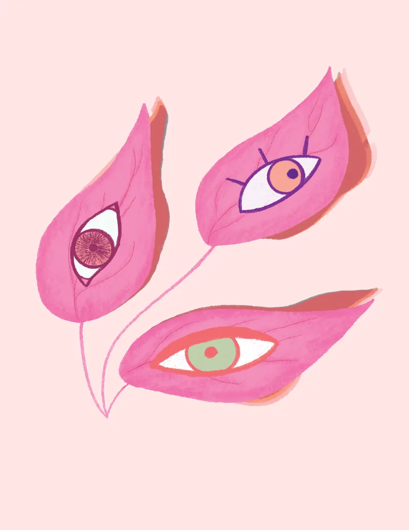 Pink leaves with eyes