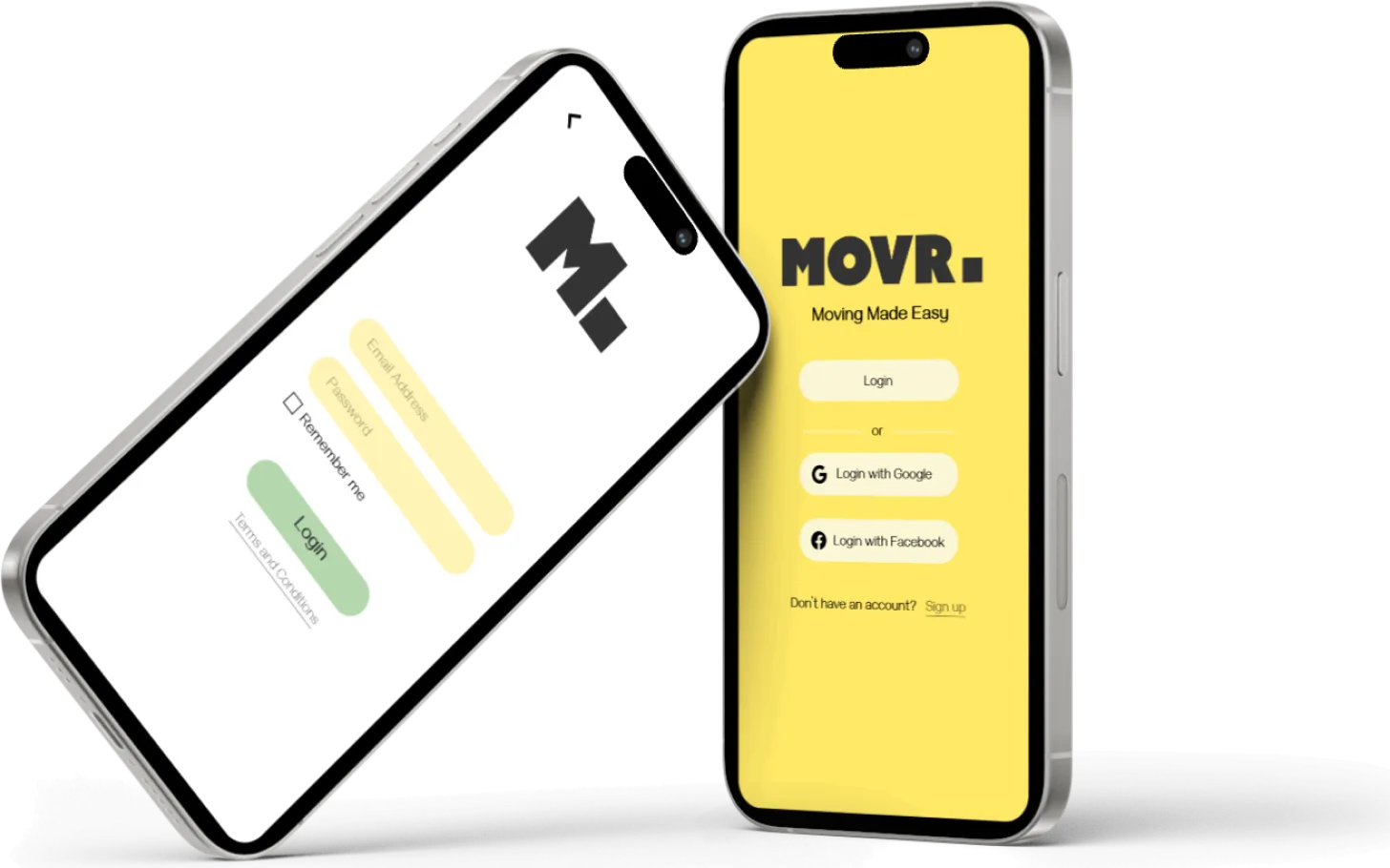 Login and welcome screens on two phones