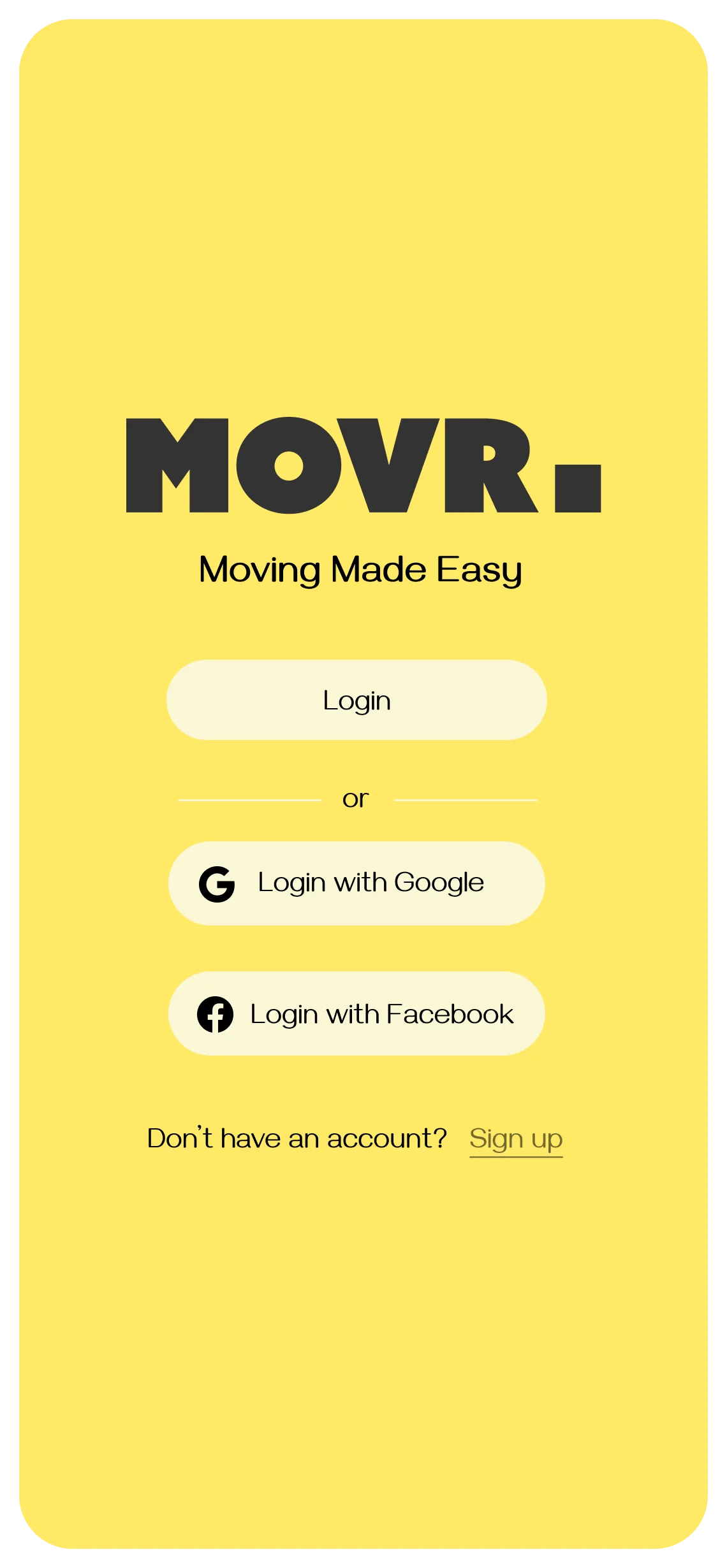 MOVR Welcome screen